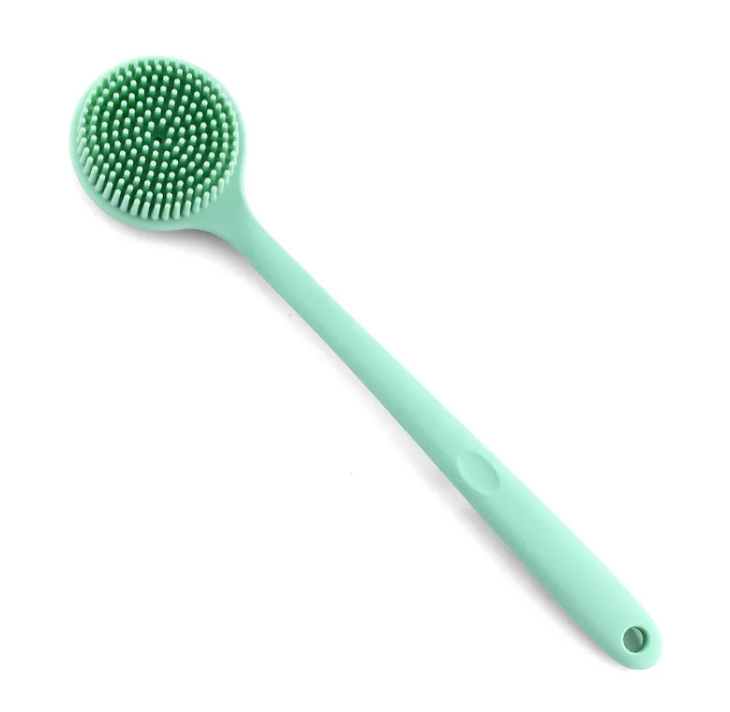 Long-handle silicone body scrubber with hanging loop
