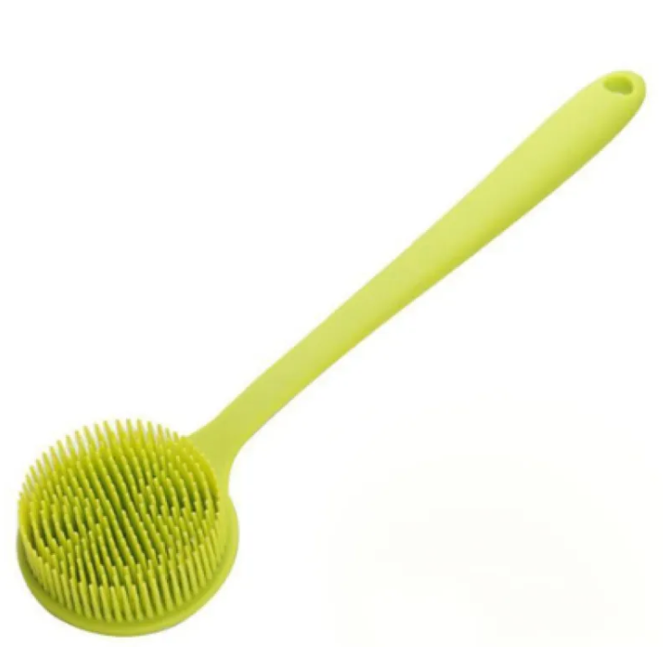 Close-up of silicone body scrubber handle and grip